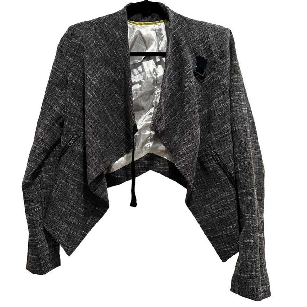 ANGL High—Low Asynmetrical Charcoal Gray Textured light weight Waterfall Blazer